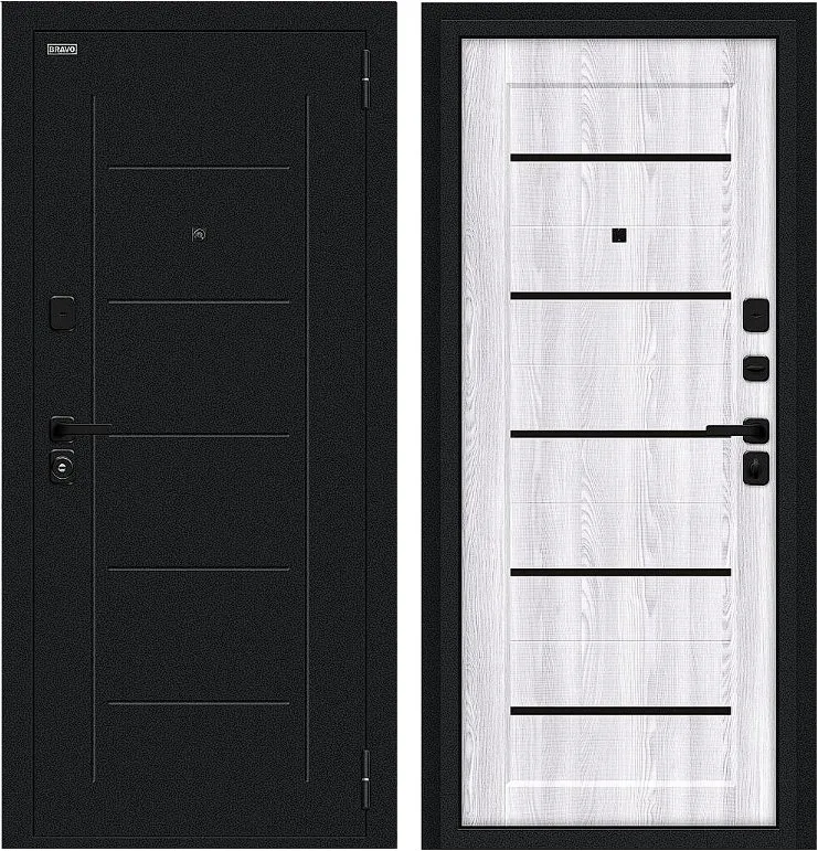 Фото Дверь Браво Борн/SBlack Букле черное/Riviera Ice DIS007404